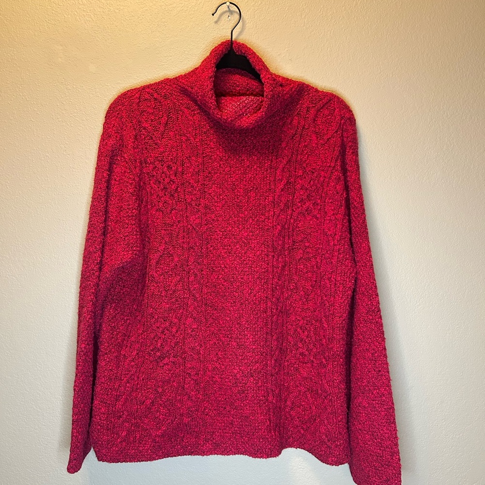 Coldwater Creek Vibrant Red Turtle Neck Cable Knit Sweater